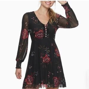 American Rag Black Floral Mini Dress Size S Whimsigoth Romanitic Sheer Flowy